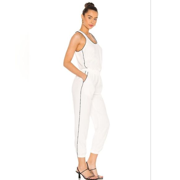 Amanda Uprichard White Tapered Twill Jumpsuit with Black Accents Piping Xs - Picture 3 of 17